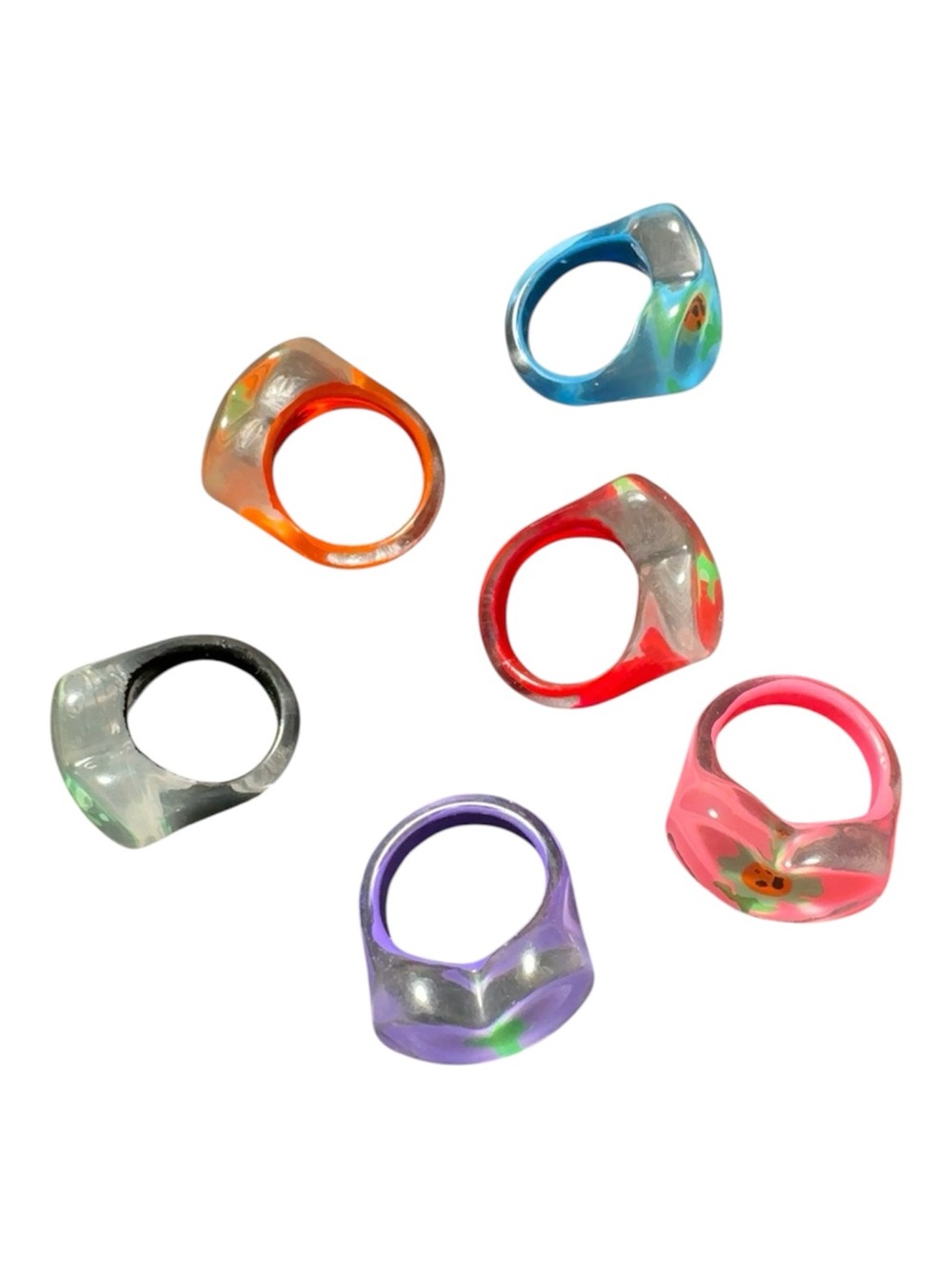Vintage Y2K Acrylic Chunky Flower Heart Ring - Choose Your Color - New Old Stock - Picture 2 of 3